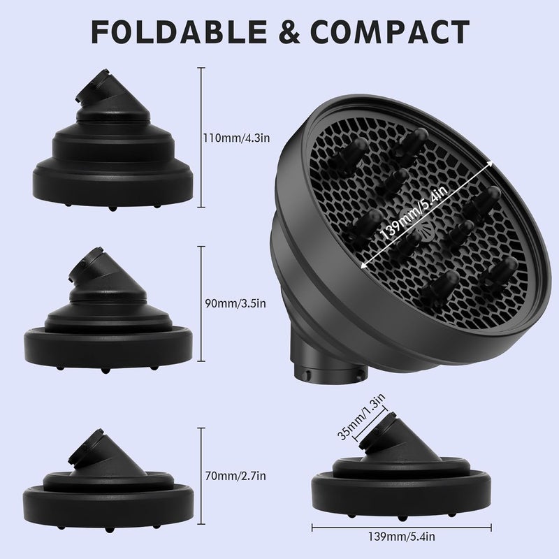 KingKam Upgraded Diffuser Attachment for Dyson Airwrap Styler, Collapsible Travel Hair Diffuser Attachments for Airwrap, Converts for Dyson Air wrap to Hair Dryer, Foldable and Portable - Black - Image 5